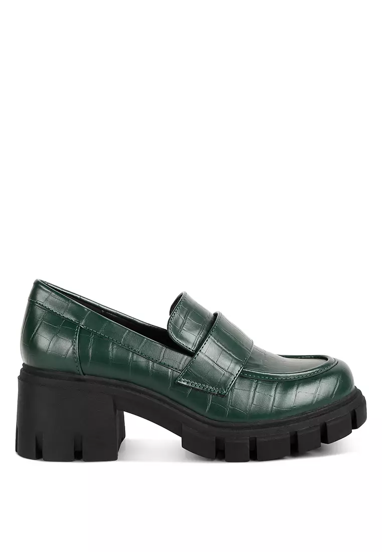 Discount on London Rag  shoes - SKU: Dark Green Chunky Block Heel Loafers