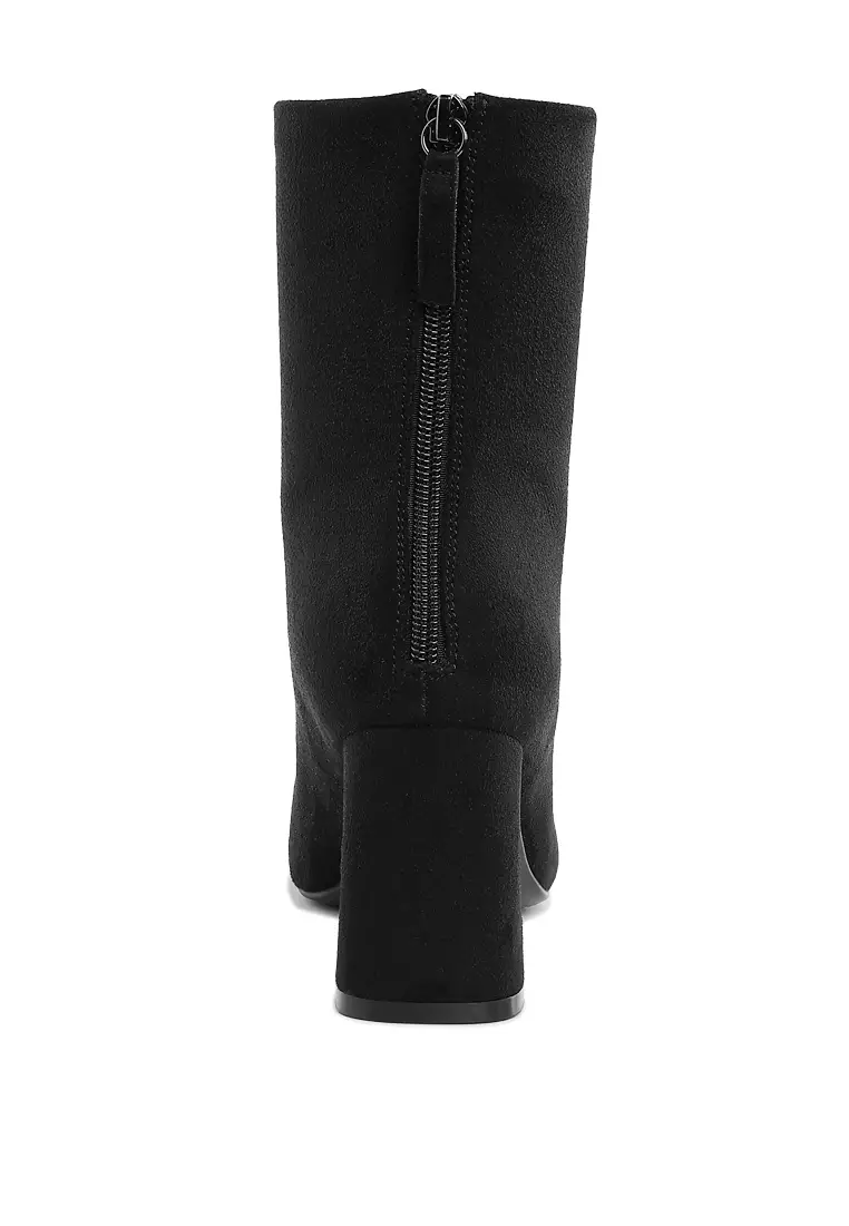 Square Toe Microfiber Ankle Boots in Black