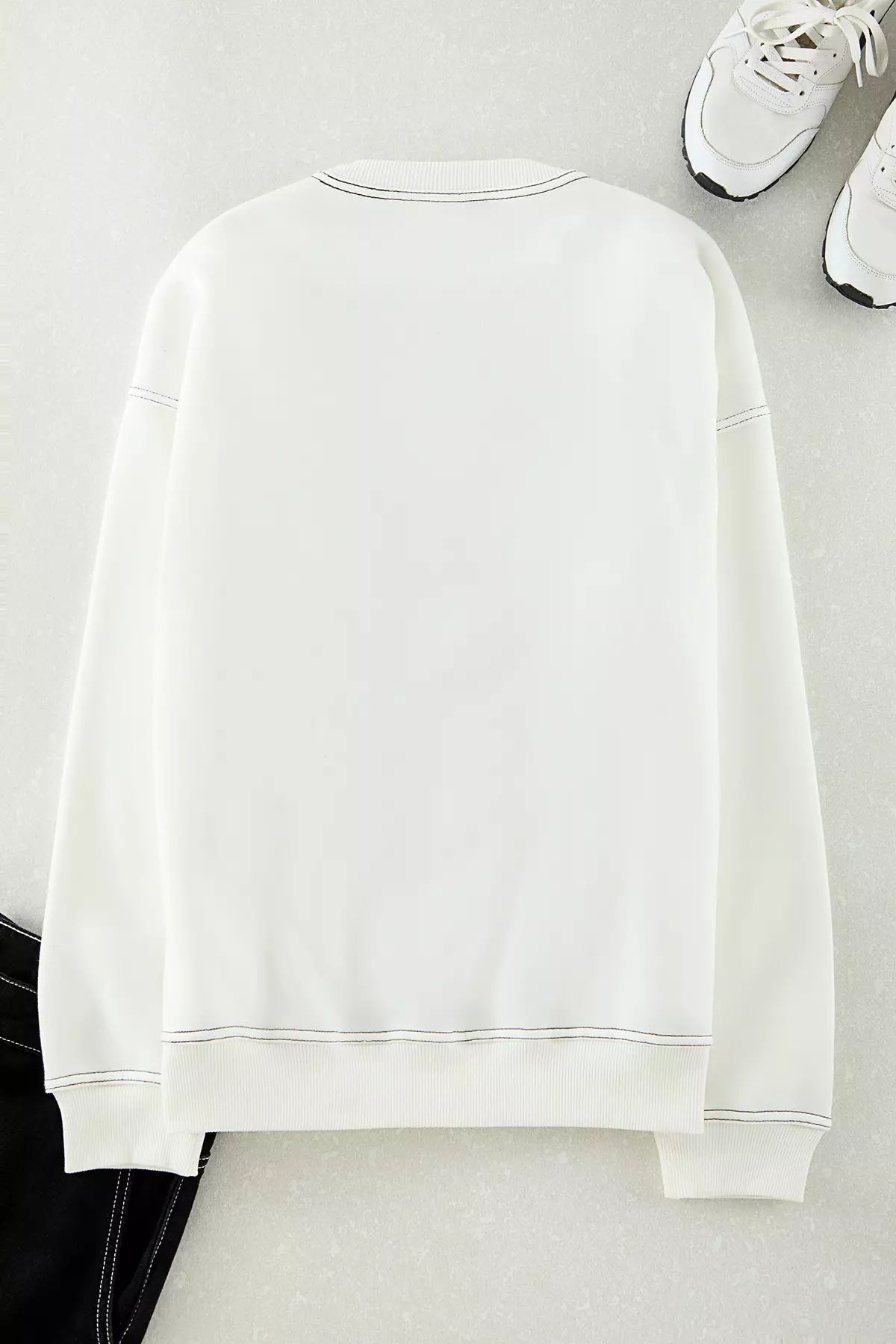 Ecru Fleece Oversize Sweatshirt - Crew Neck, Stitching Detail Tmnaw24Sw00011