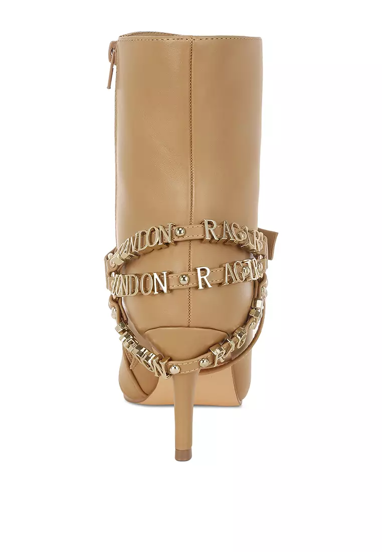 Harness Detail Stiletto Boots in Beige