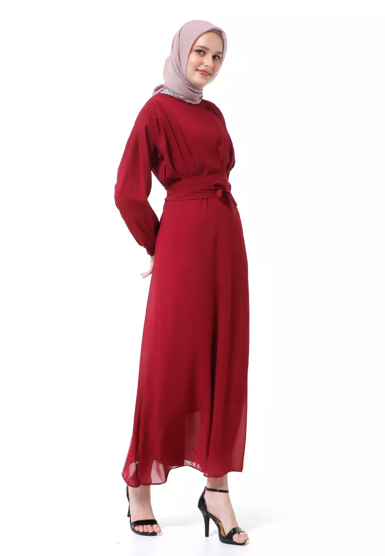 Alika Gamis Dress Long Sleeve Wanita Muslimah High Quality Premium - Maroon