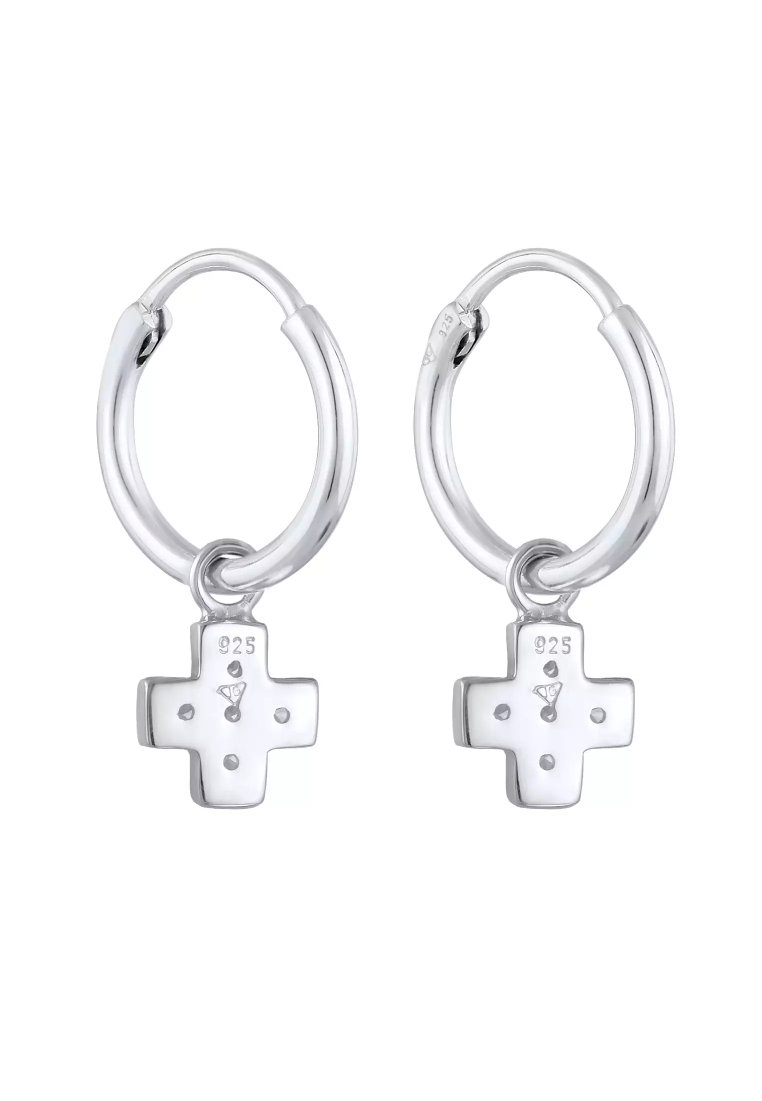 Earrings Creoles Cross Pendant Zirconia