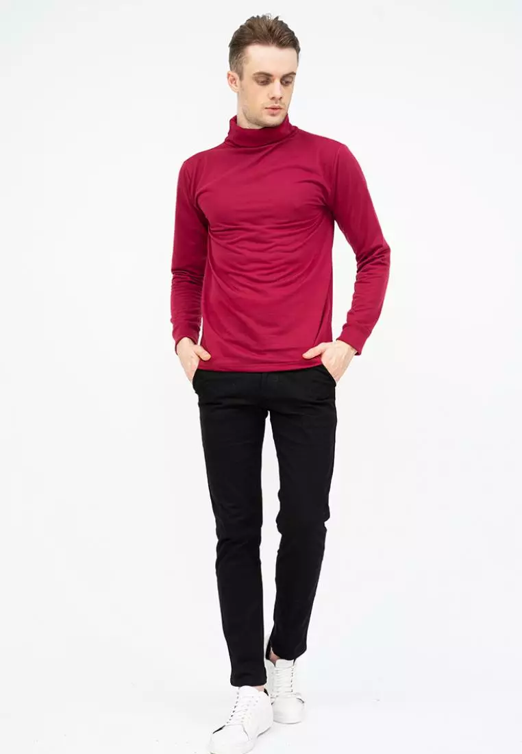 Turtle Neck pria lengan panjang marun kaos kerah tinggi slim fit houseofcuff