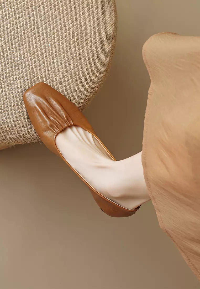 Square Toe Microfiber Leather Flat Shoes WW888-1