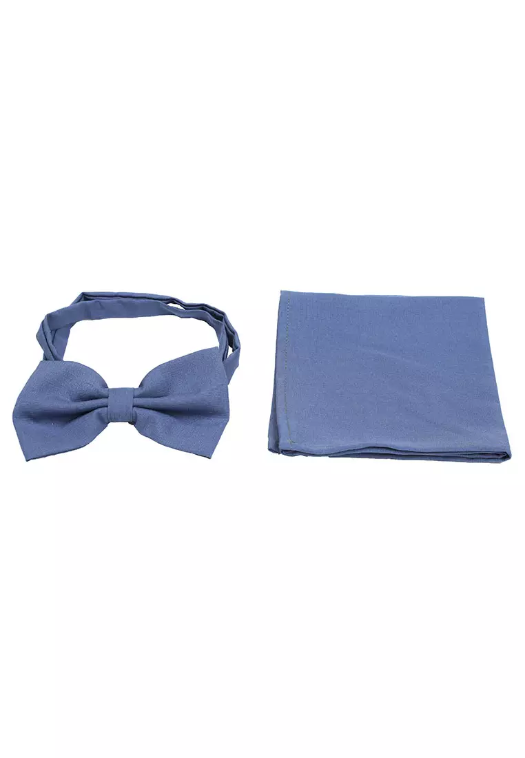 Houseofcuff Dasi Kupu Bowtie Pocket Square Saputangan Biru Denim A35