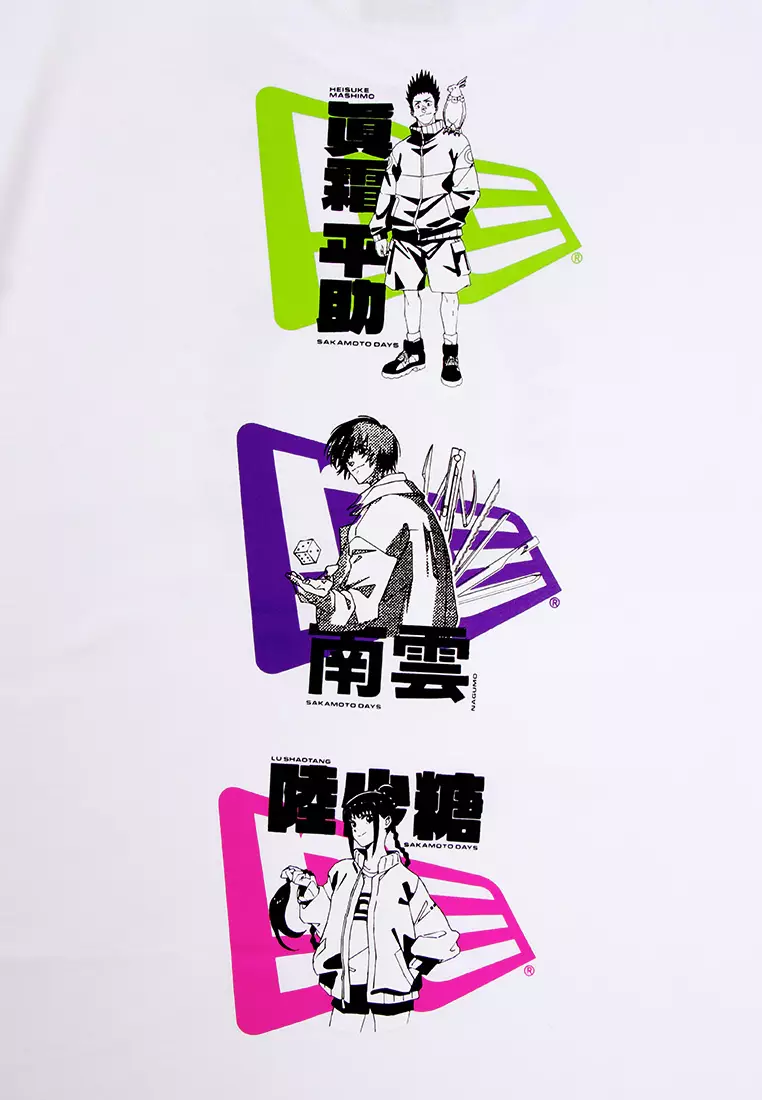 NE x Sakamoto Days Graphic White Oversized Short Sleeve T-Shirt