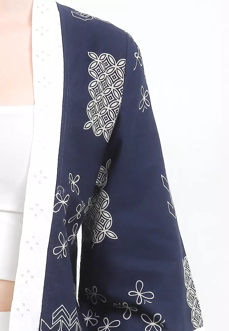 Outer Cardigan Vest Atasan Wanita Ava Batik Garutan Cotton Bordir Navy