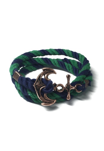 Splice Cufflinks green and blue Kedge Series Navy Blue and Green thick Nylon Strap New Brass Anchor Design Bracelet SP744AC61XJASG_1