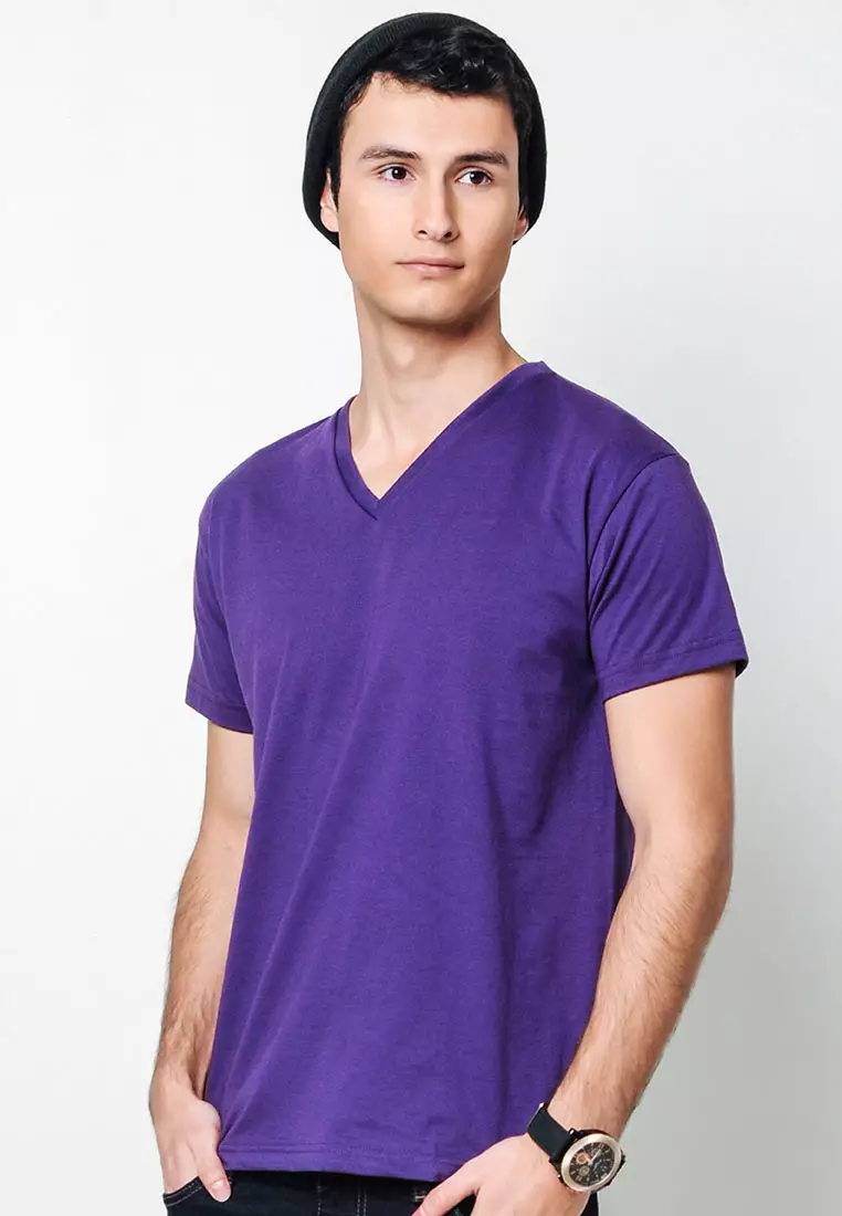 Mens purple v top neck t shirt