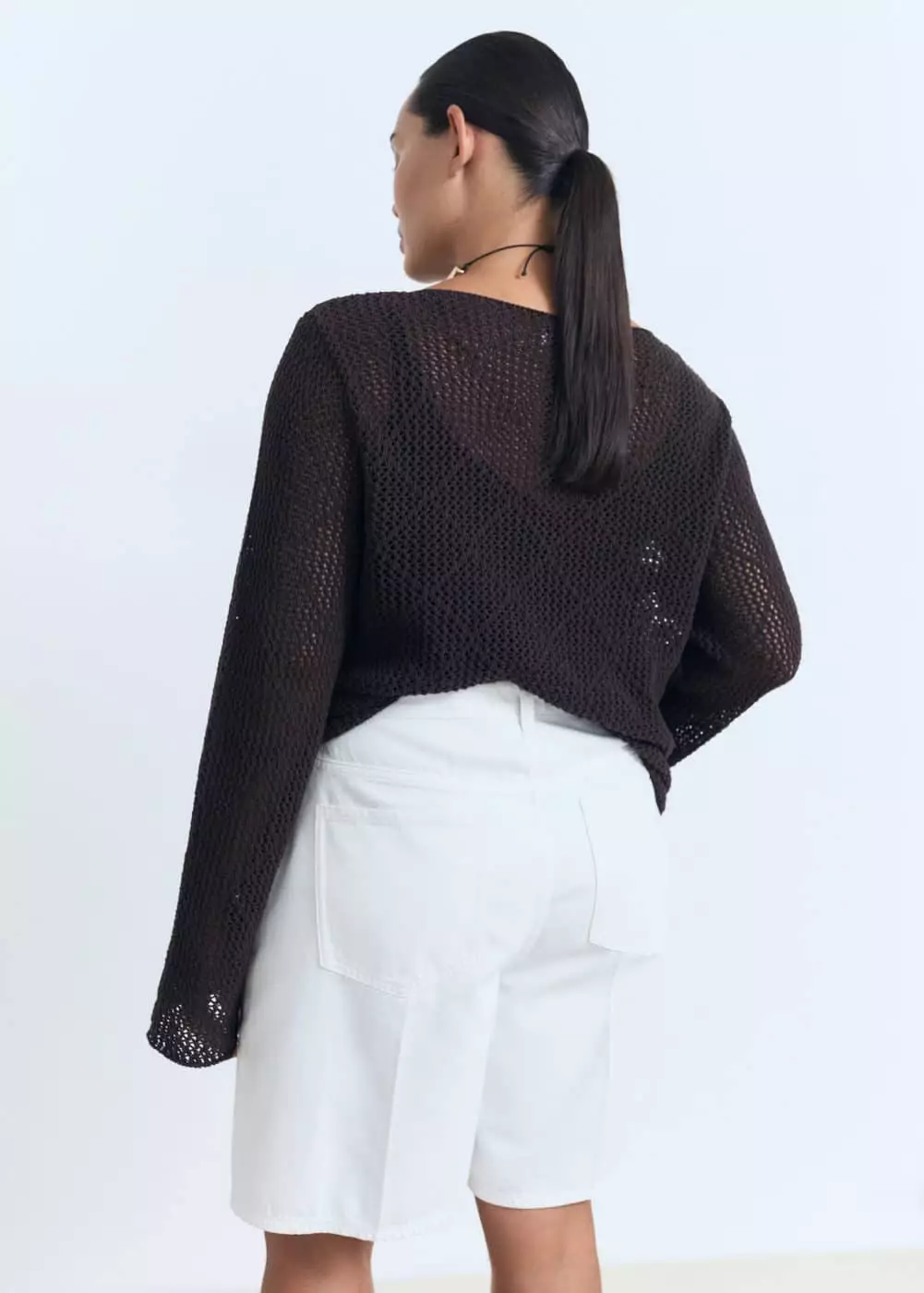 Celana pendek denim lurus berpinggang tinggi