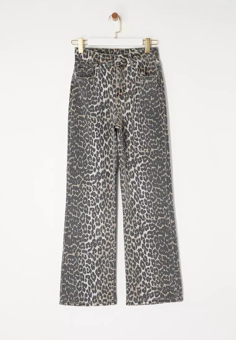 Leopard Printed Wide Legs Jeans