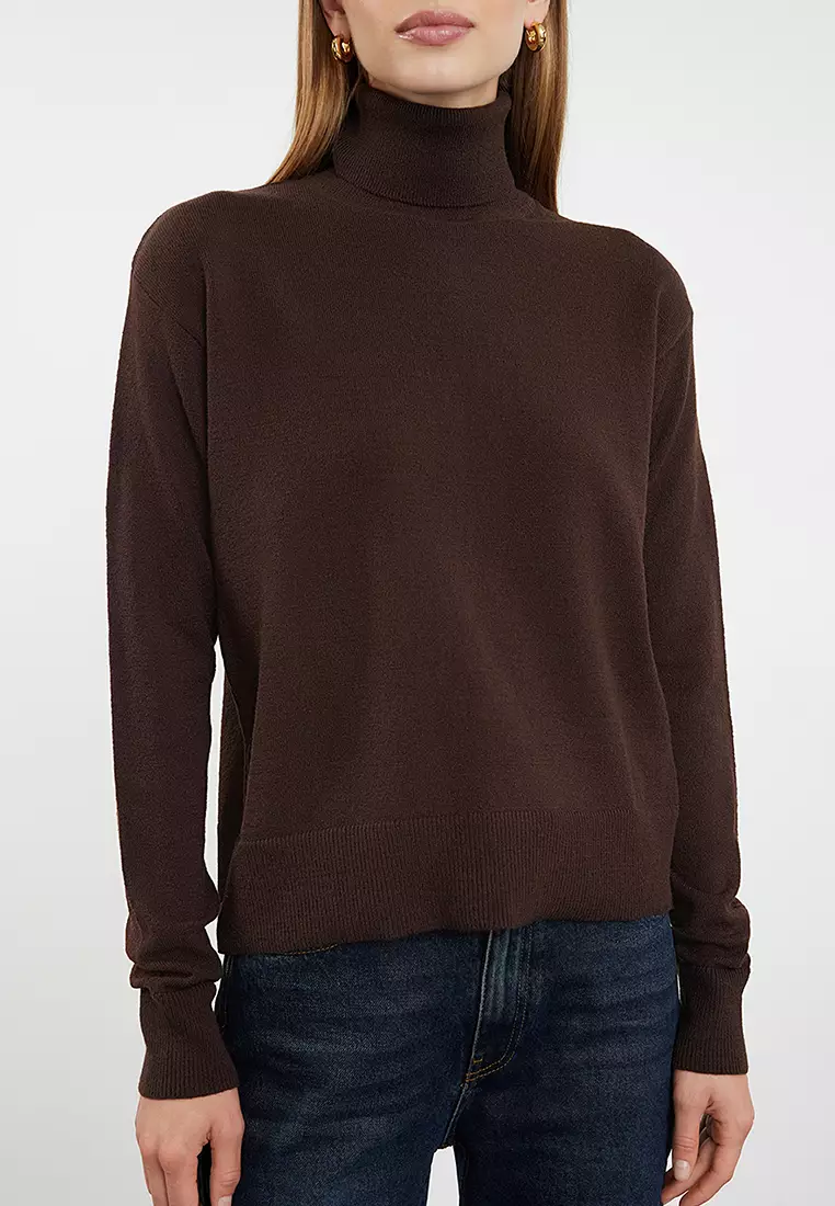 Dark Brown Wool Turtleneck Knitwear Sweater Twoaw25Kz00026