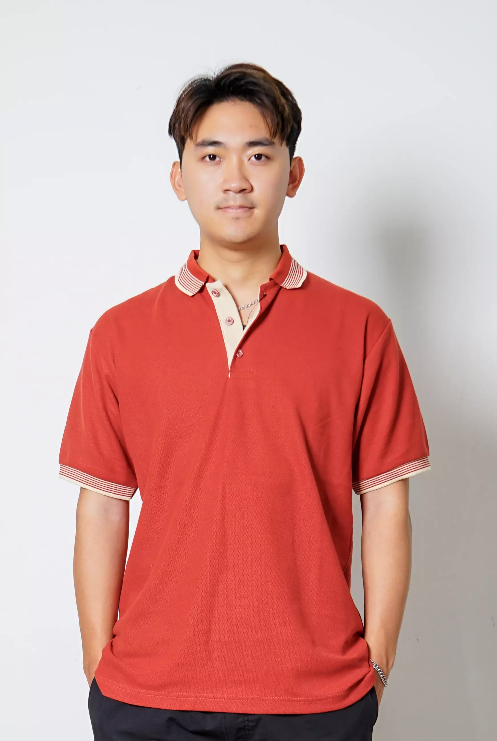 Andre Michel Kaos Polo Shirt Lengan Pendek Merah Bata Lis Cream 922 61