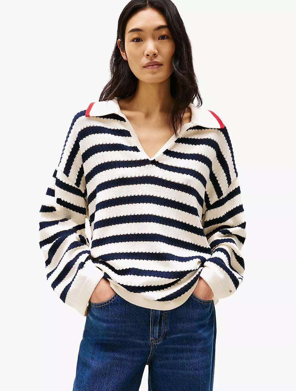 Jual Tommy Hilfiger Tommy Hilfiger Stripe Pointelle Polo Sweater