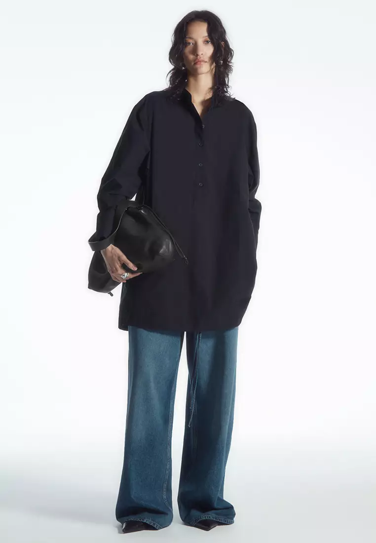 Collarless Mini Shirt Dress