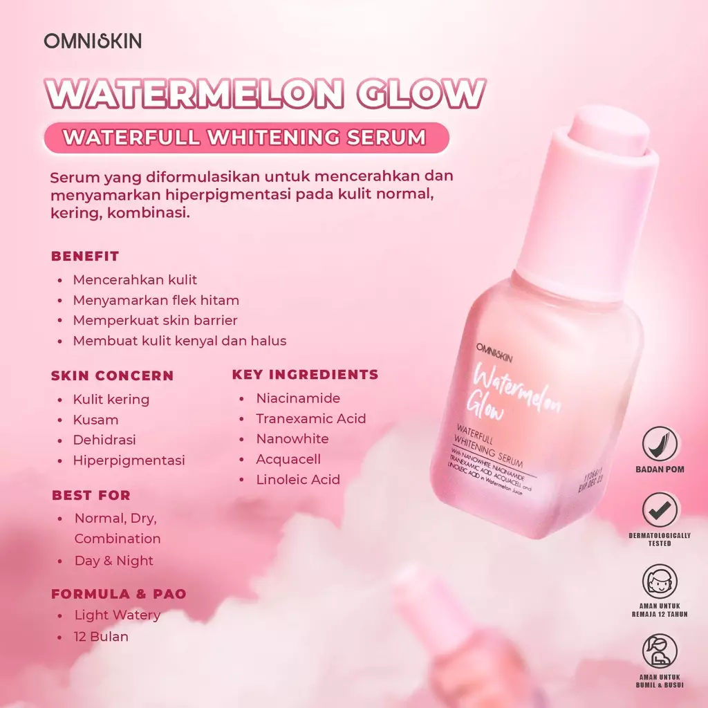 OMNISKIN WATERMELON GLOW WATERFULL WHITENING SERUM 20ML