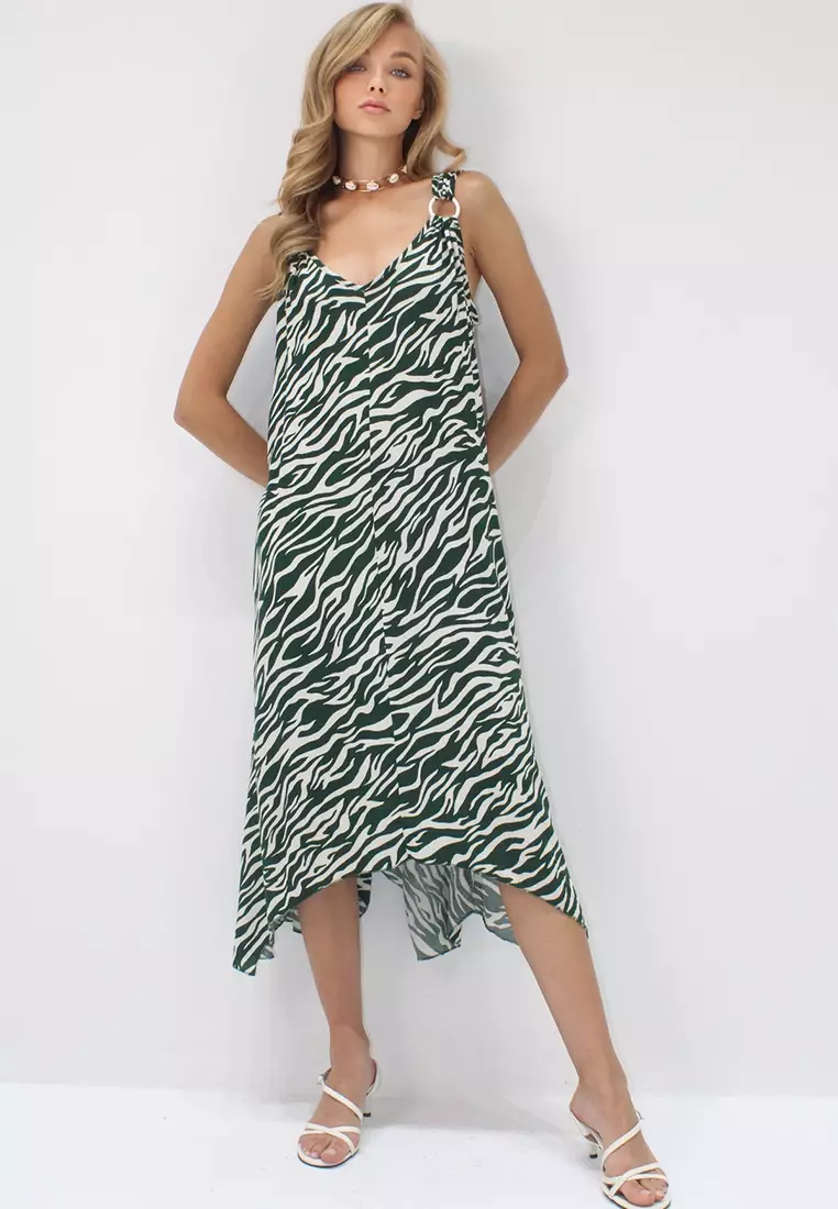 Viscose O-Ring Asymmetrical Midi Dress