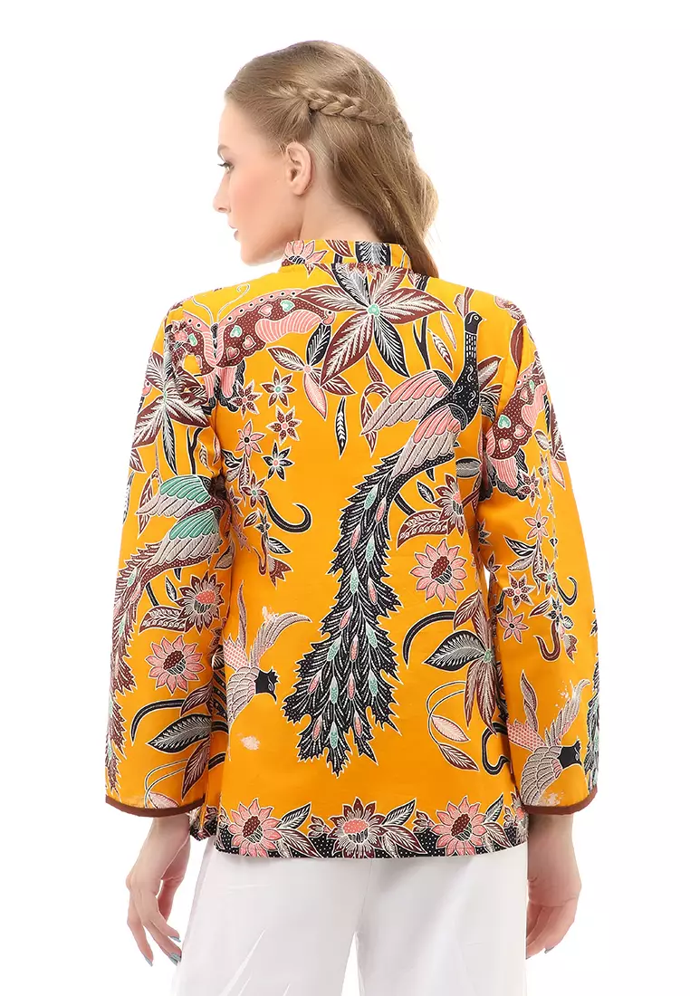Lynelle Atasan Formal Wanita Blouse Batik Long Sleeve Model Kancing Material Cotton ORIGINAL - Yellow