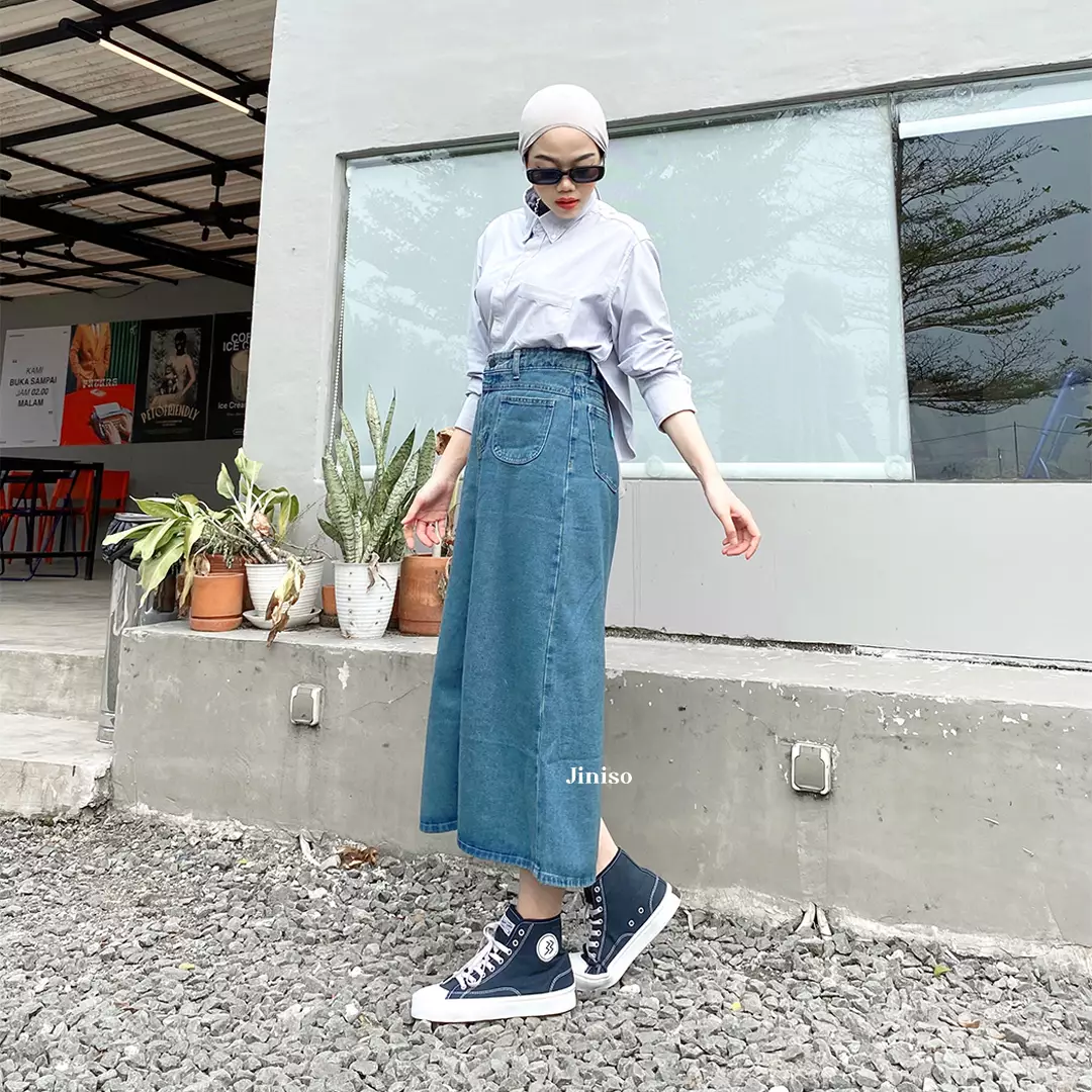 Highwaist Pocket Rok Slit Jeans Panjang 931 SEVENTY