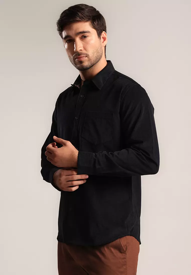 MOC - Kemeja Corduroy Pria Lengan Panjang Hammer - Black
