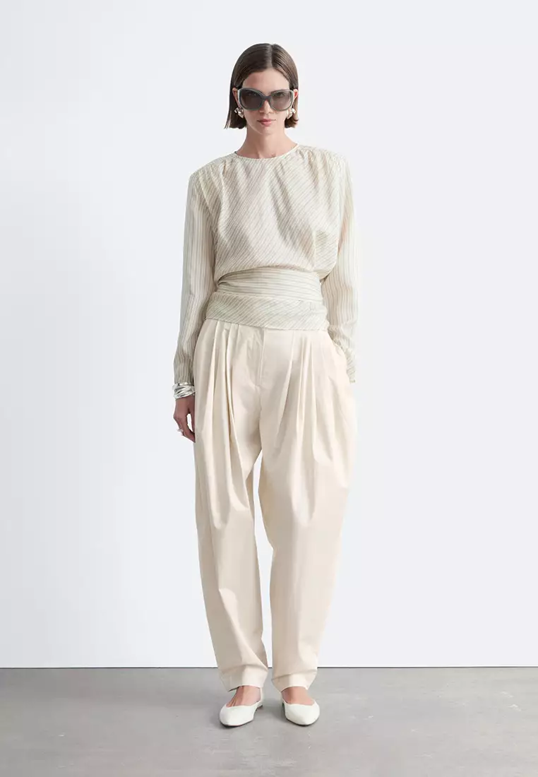 Gathered Tie-Belt Blouse