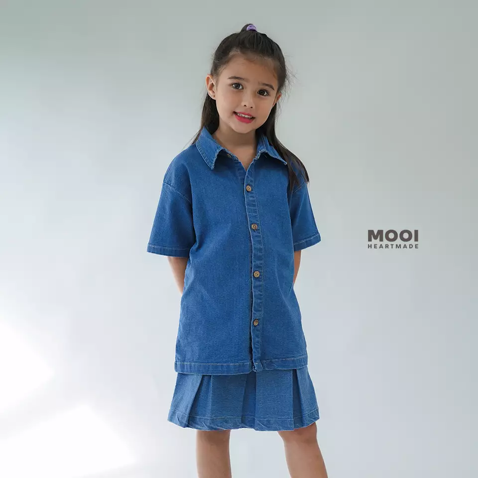 Mooi Kemeja Jeans Anak Sean Denim Shirt - Dark Blue