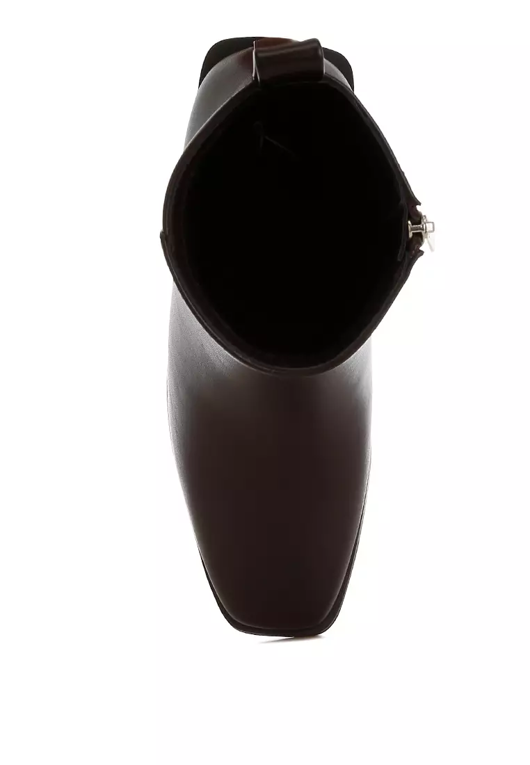 Square Toe Faux Leather Boots in Chocolate