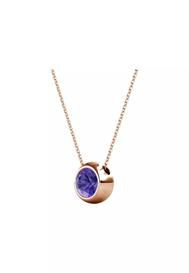 Birth Stone Moon Pendant February Amethyst RG - Kalung Crystal Swarovski by Her Jewellery