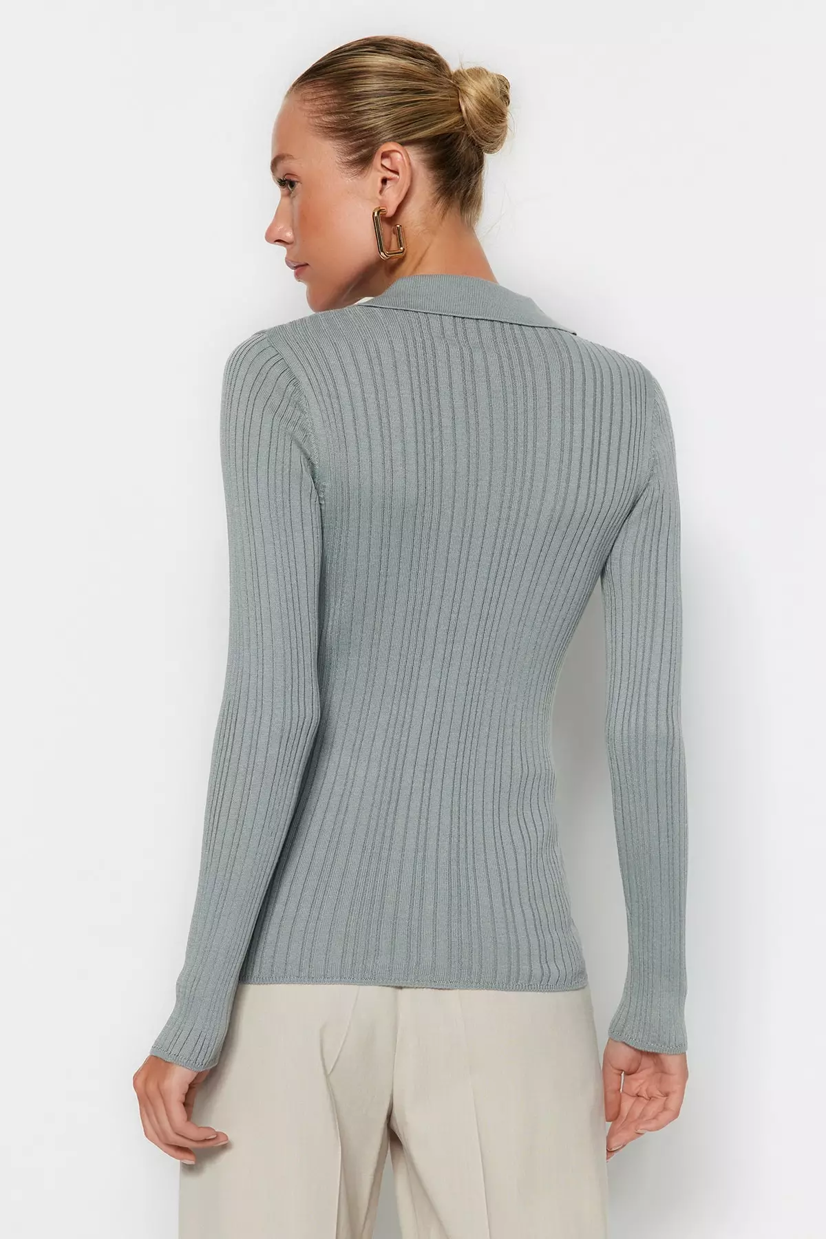 Polo Collar Knit Cardigan