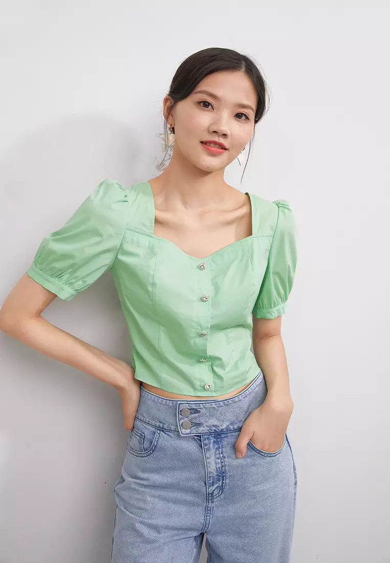 Square Collar Cropped Blouse