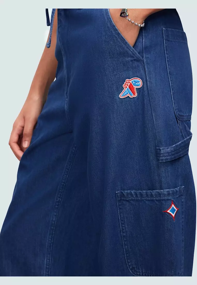 Unisex Blue Cotton Baggy Denim Pants