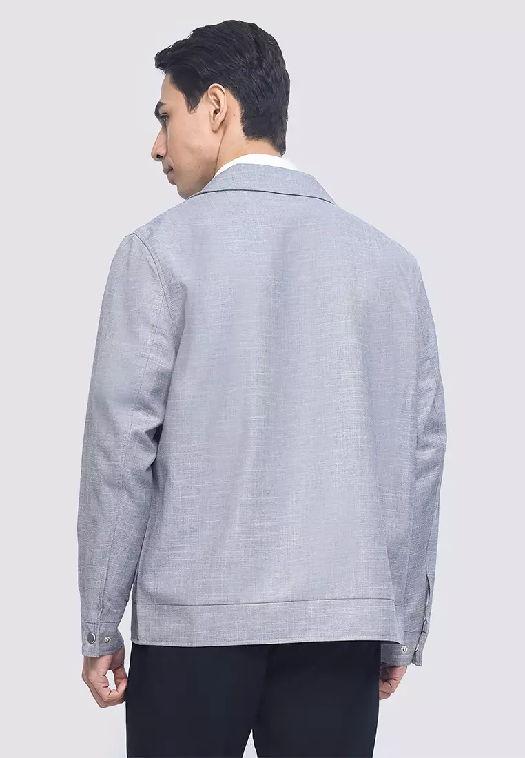 Plain Zip Up Jacket With Pointed Collar