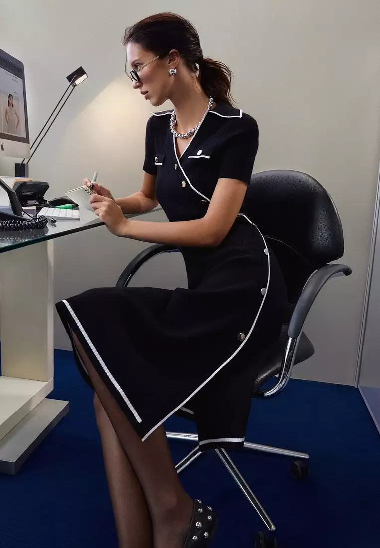Button Up Side Slit Dress - Black
