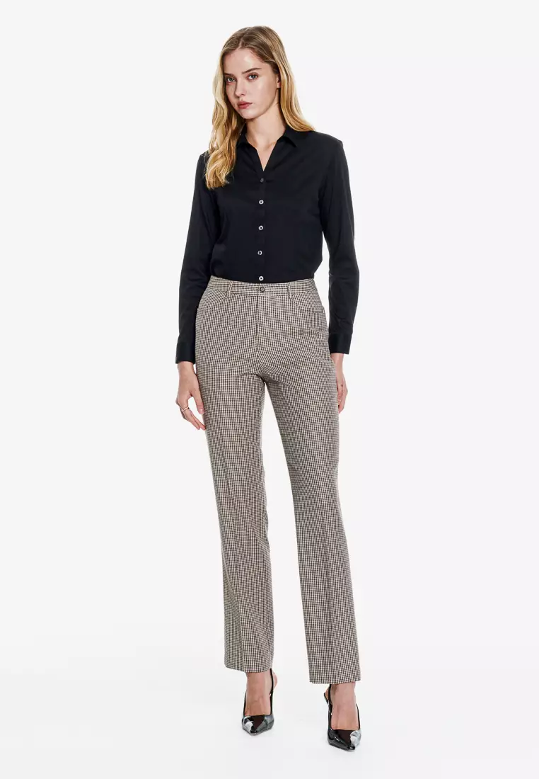 黑色V領修身版長袖襯衫