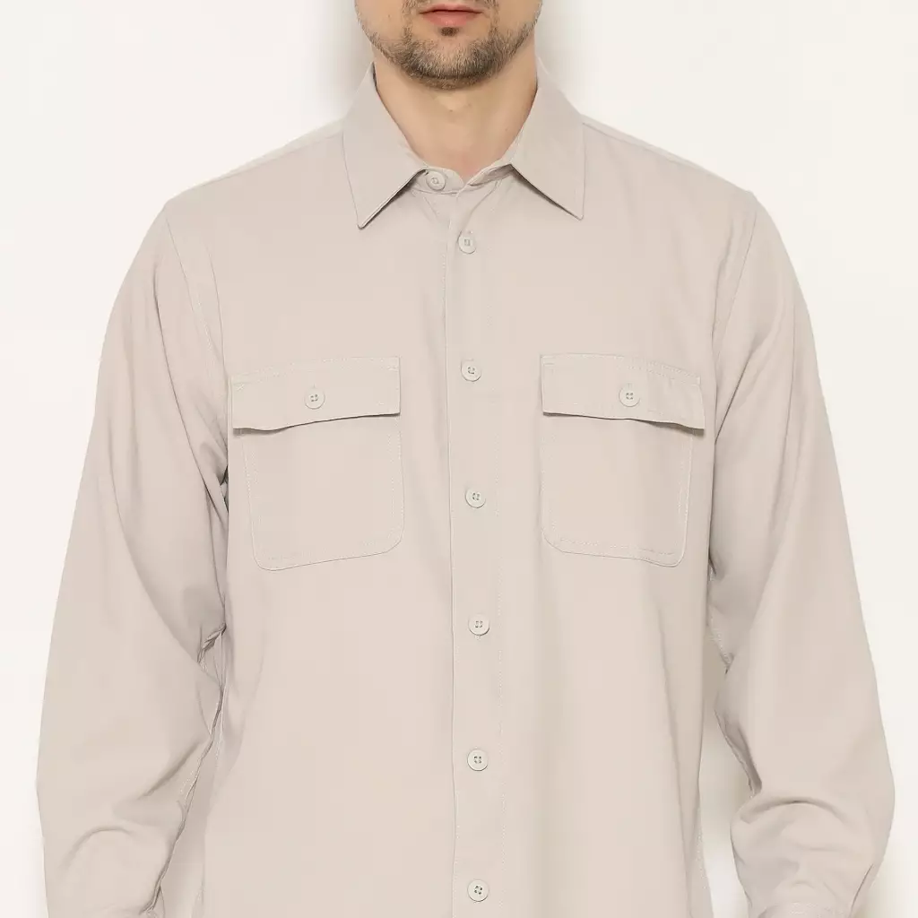 AMK Kemeja Polos Oversize Lengan Panjang SHS GIANT L/S Light Grey