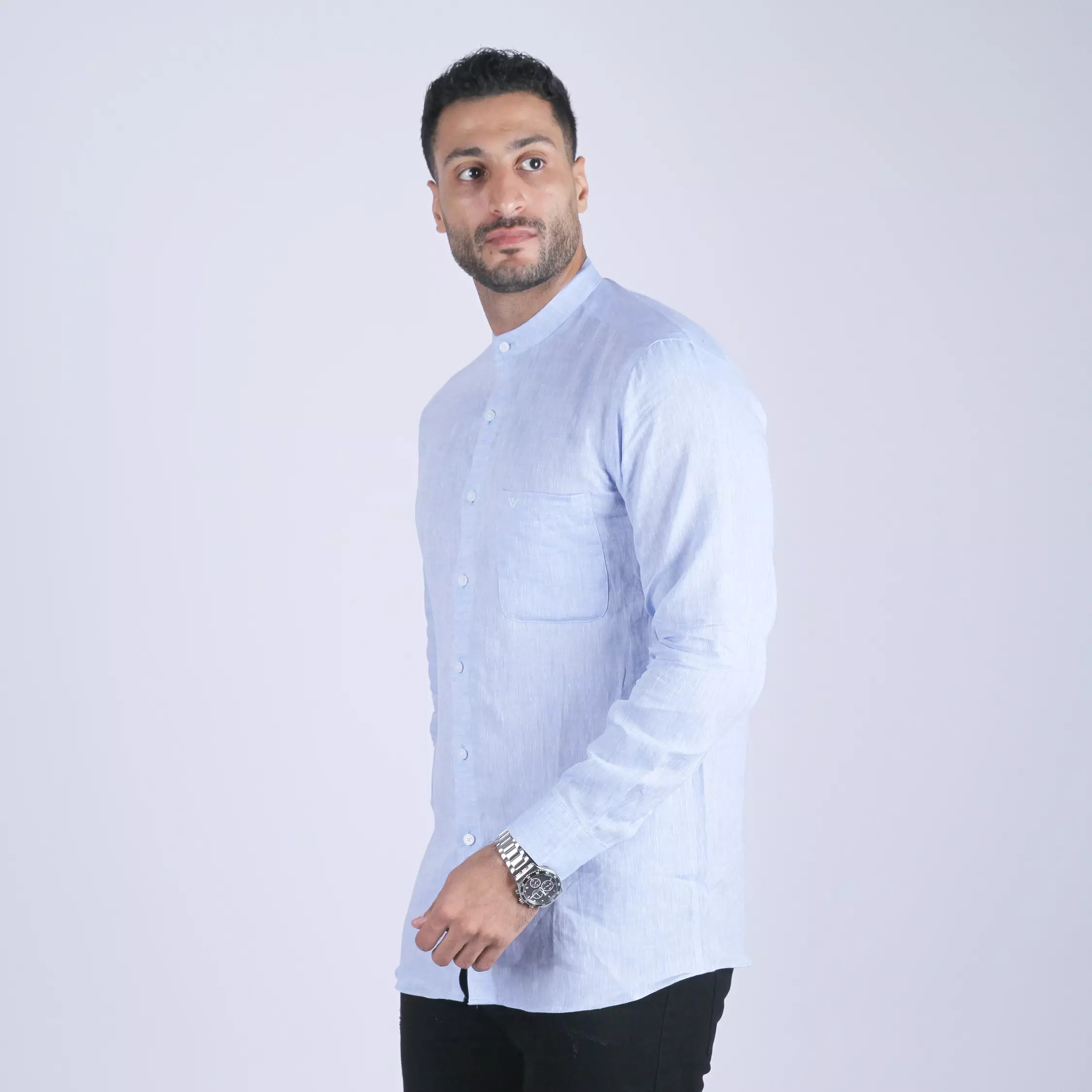 Ethan White Kemeja Shanghai Pria Lengan Panjang Fattah Blue