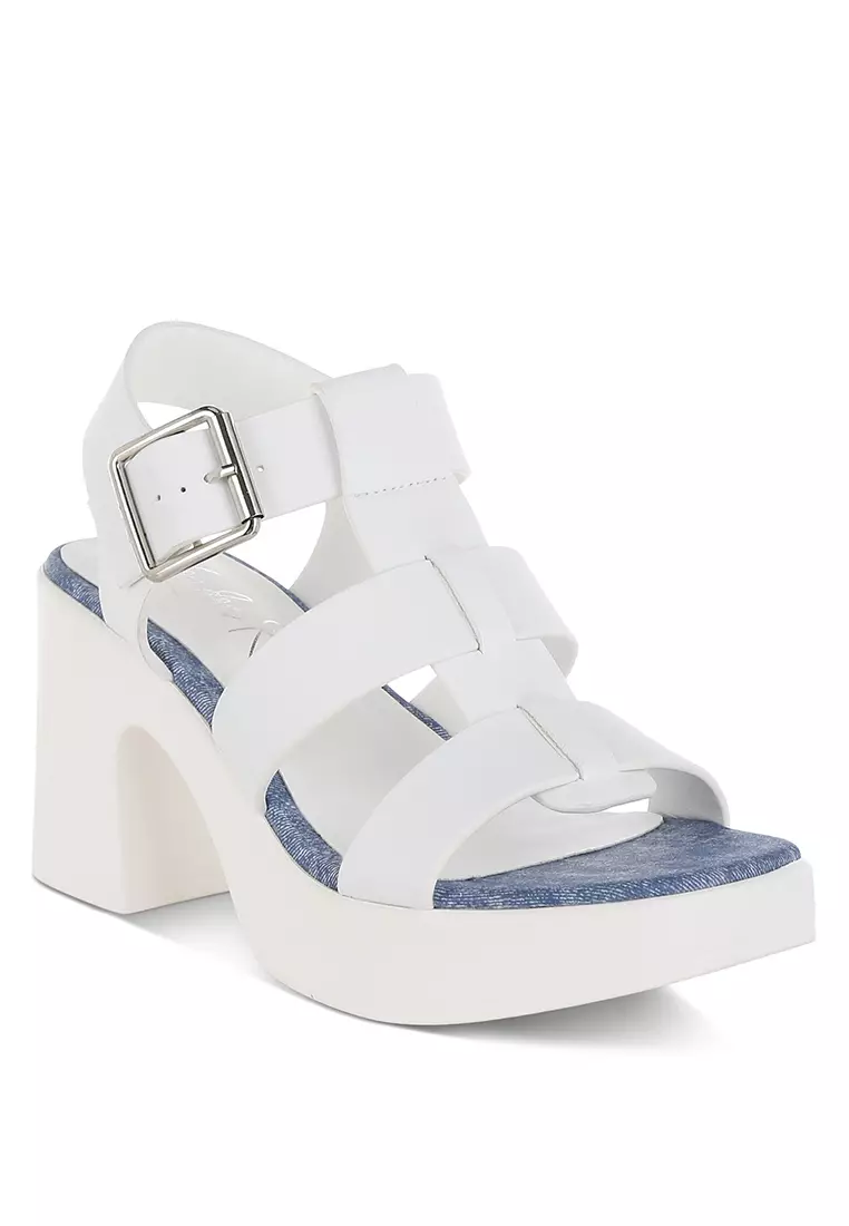 Chunky Pin Buckle Platform Heels in White