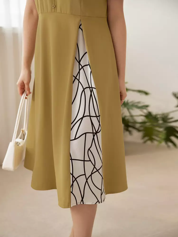 Wrinkle-resistant, color-blocked shirt dress [DA10131]