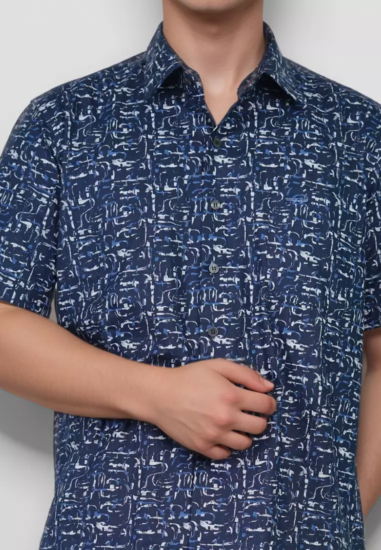 Crocodile DYNO 2026 Navy - Men Shirt Kemeja Lengan Pendek - Relax Fit - Katun