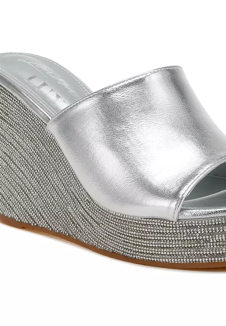 Wedge Heel Peep Toe Sandals in Silver