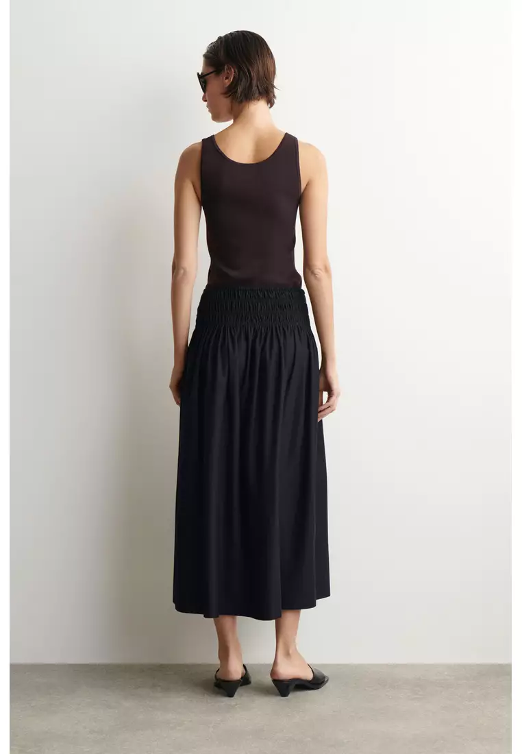 RUCHED-WAIST MIDI SKIRT