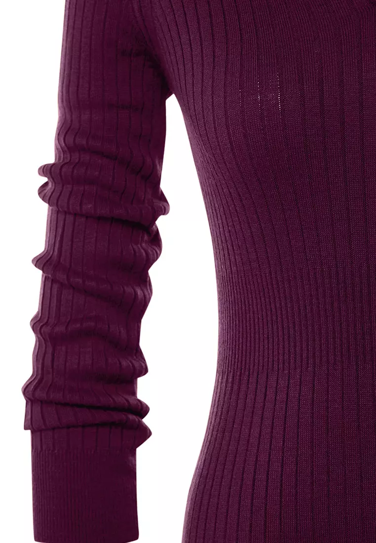 Plum Midi Knitwear Polo Collar Dress