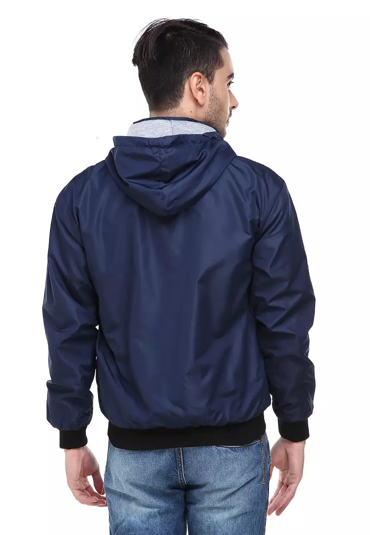 Clover Jaket Parasut Hoodie Pria 2 IN 1 Casual Jacket Two Tone Material Despo Parka Fleece ORIGINAL - Navy Gray