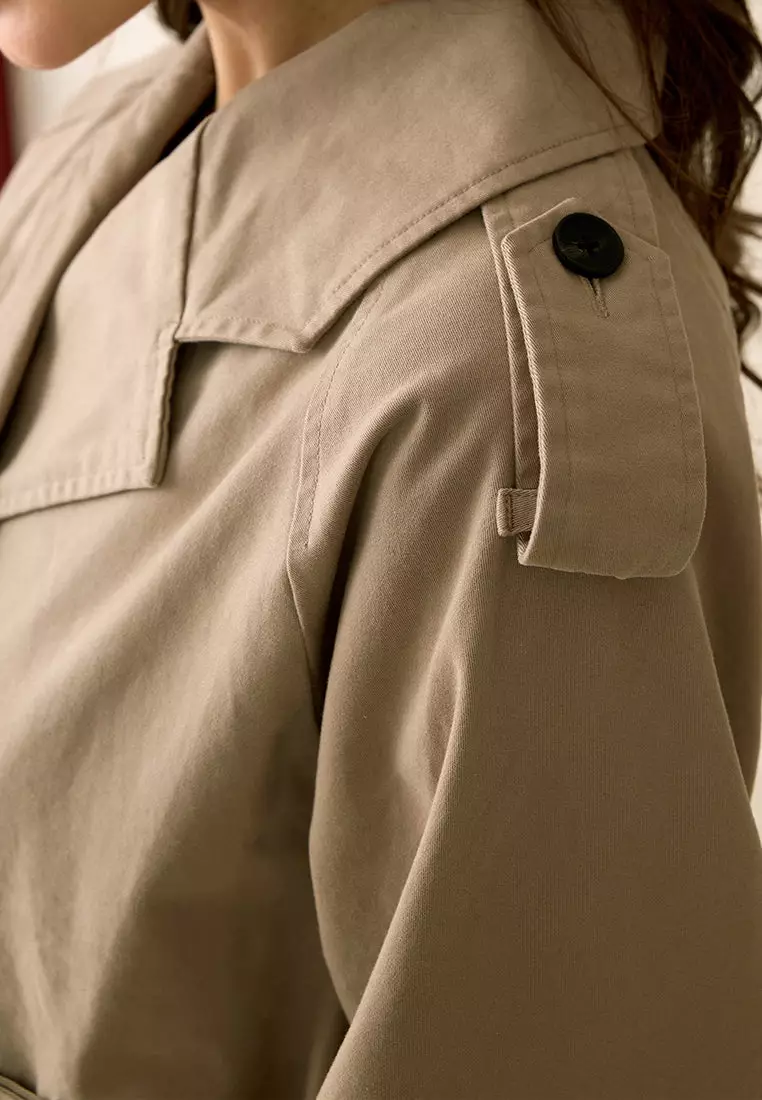 VIRGIO Cotton Stretch Beige Crop Trench Coat