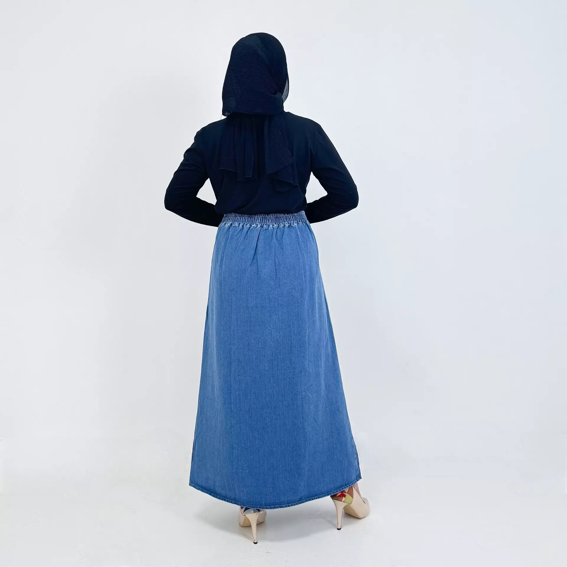 Long Skirt Denim 2 Buttoned [BLUE] Rok Panjang Soft Jeans Wanita