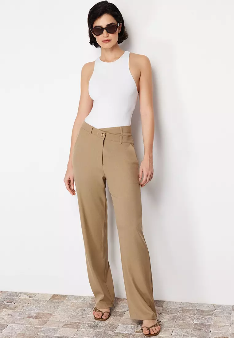 Asymmetrical Waist Straight Leg Pants