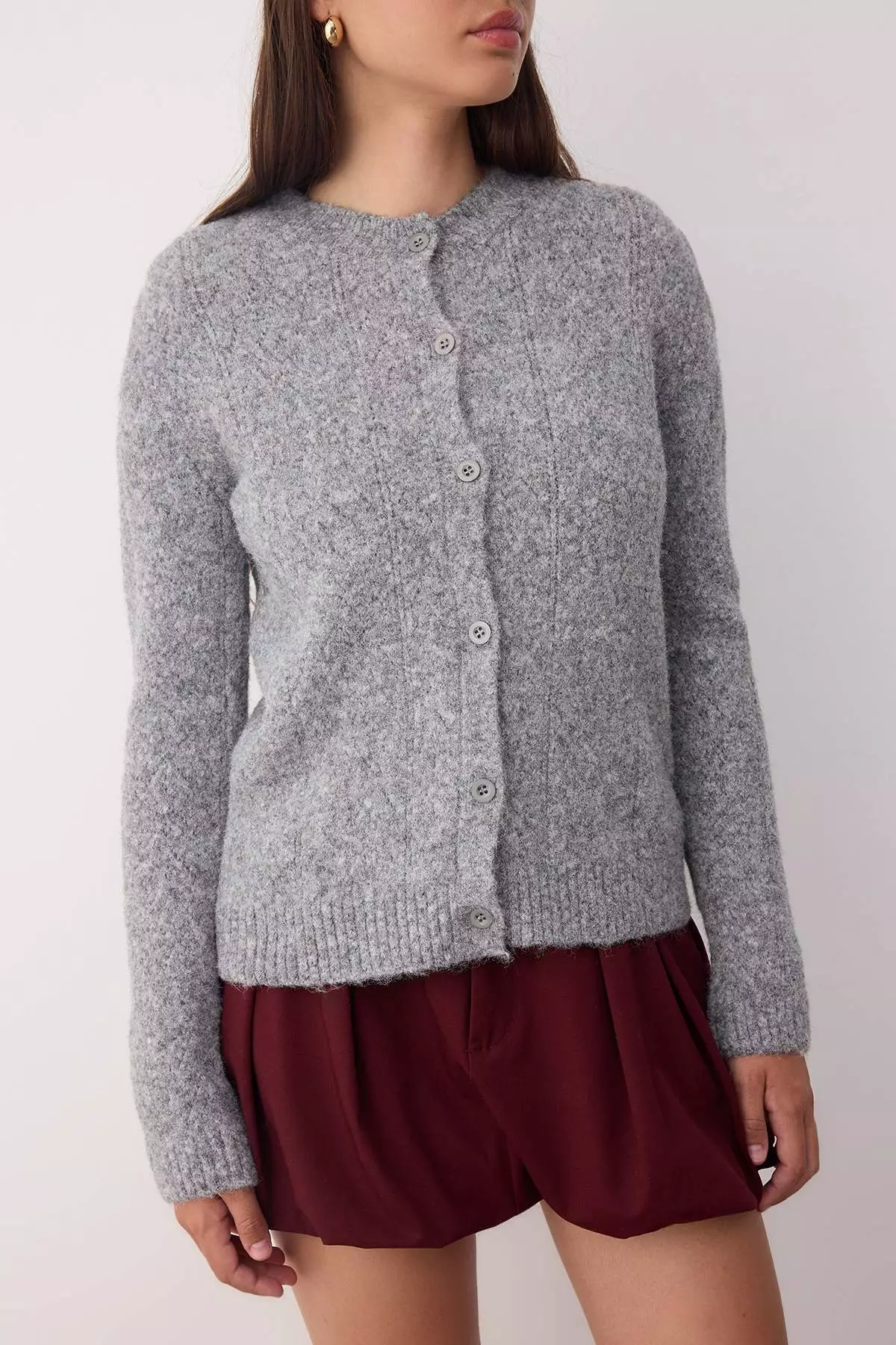 Dark Gray Knit Detailed Soft Textured Knitwear Cardigan Twoaw26Hi00018