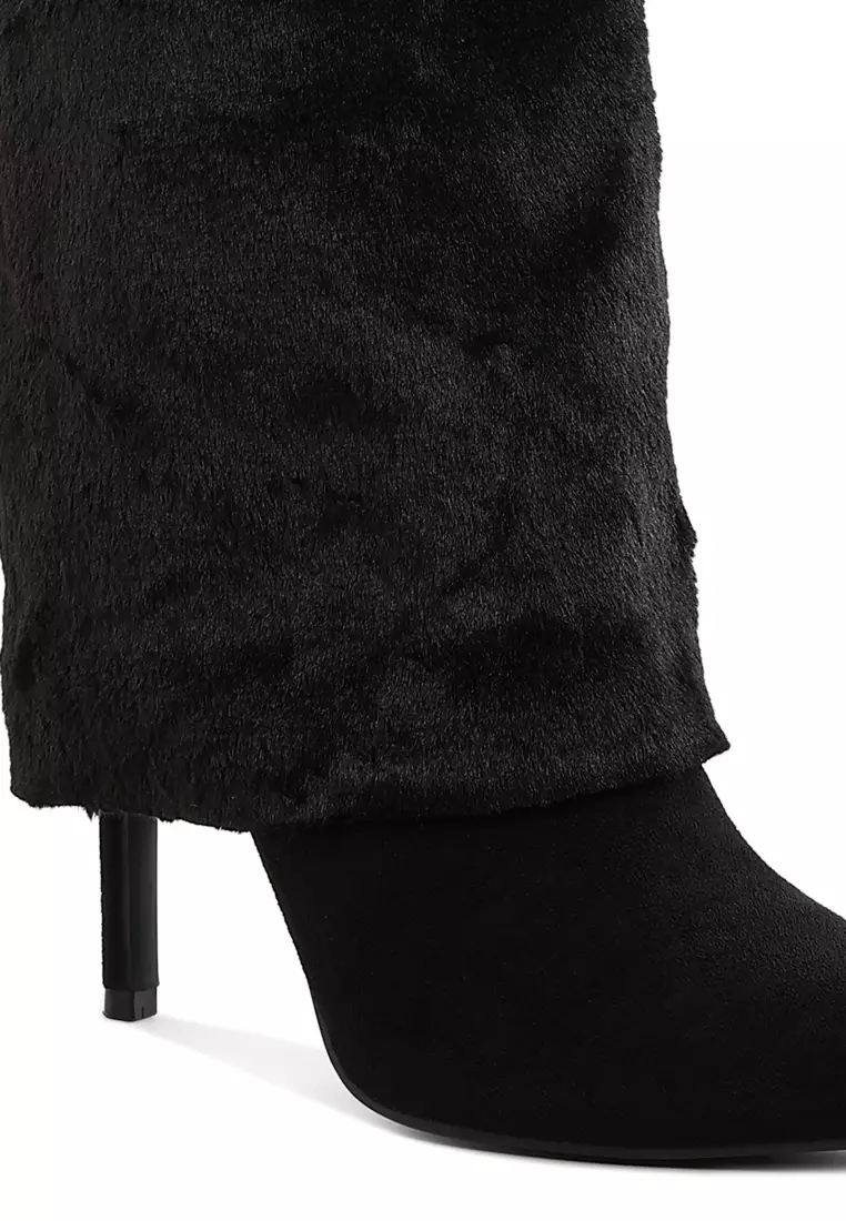 Fold-Over Calf-High Boots in Black