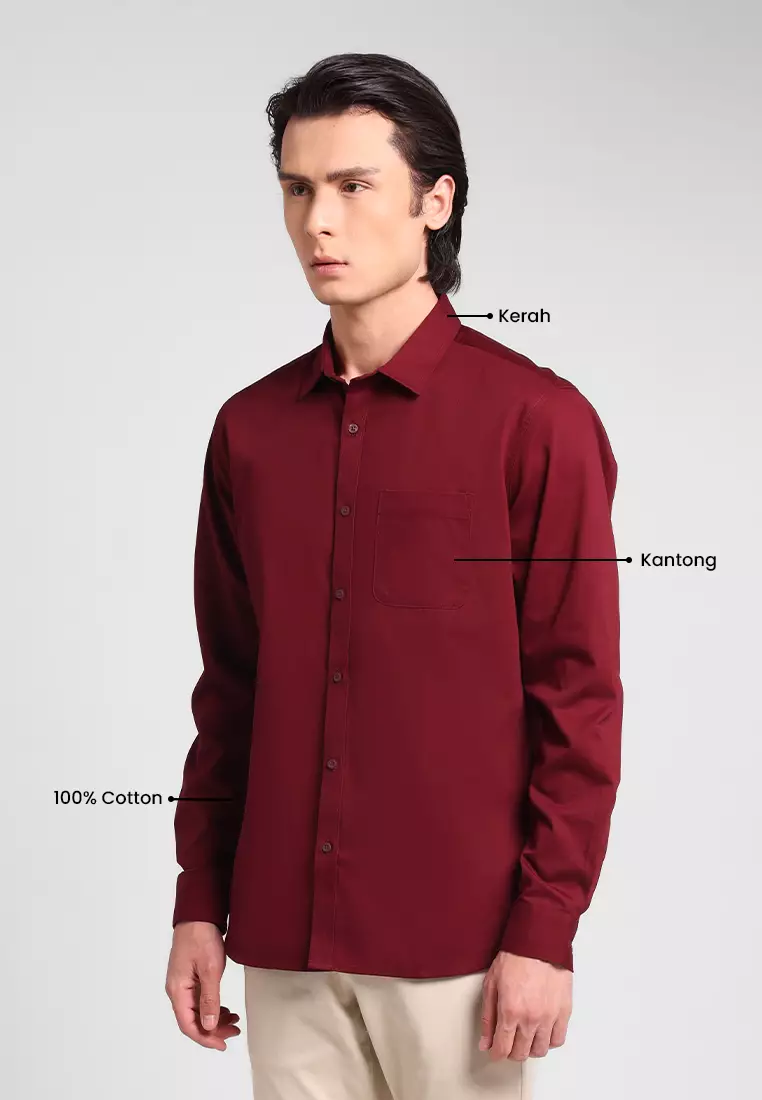 MANZONE - Kemeja Lengan Panjang Pria Maveric 06 Comfort Fit - Maroon Warna Maroon