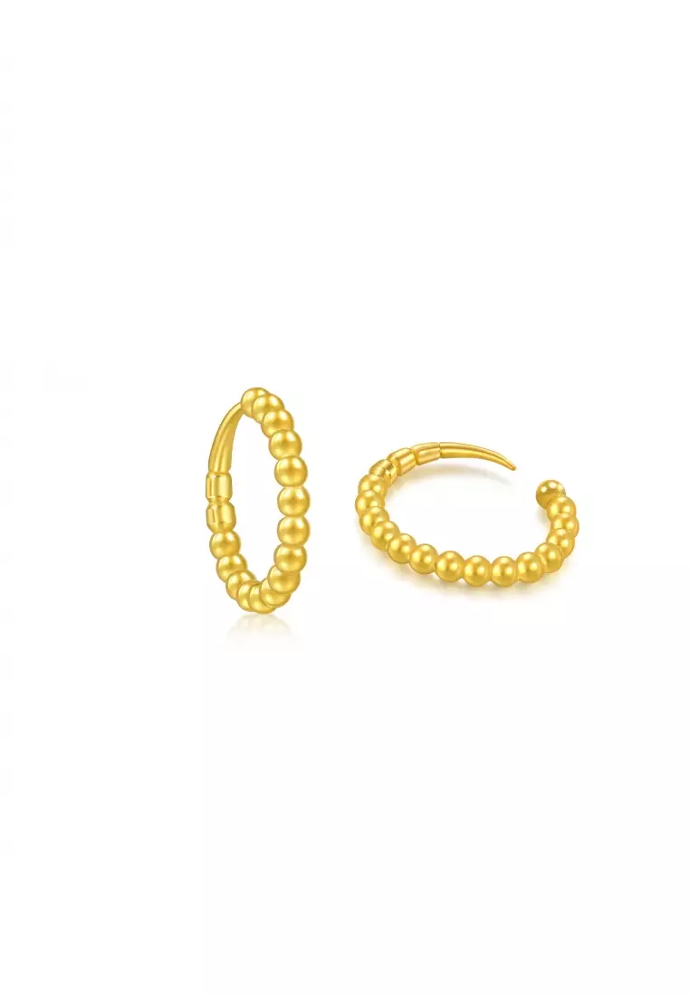 999 24K Gold Essence Beaded Hoop Earrings for Women 95309E